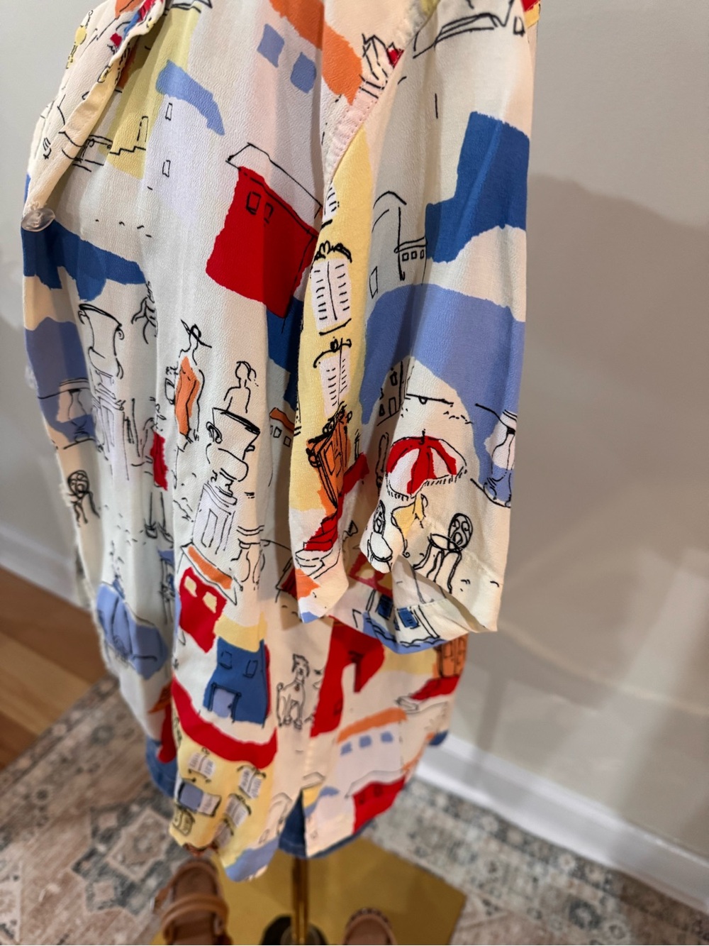 Vintage Travis Smith Mediterranean Sketch Print Button Up Shirt View 3